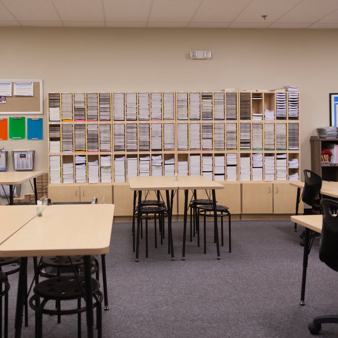 Lewis Learning Center classroom with shelves of learning materials